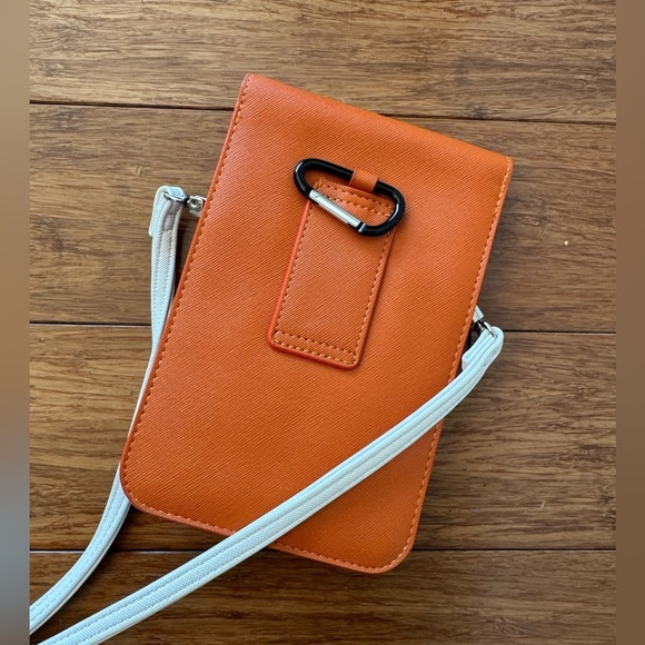 K. Carroll 7.5" Orange and White Fashionable Crossbody Handbag Tassel Travel - Picture 4 of 8